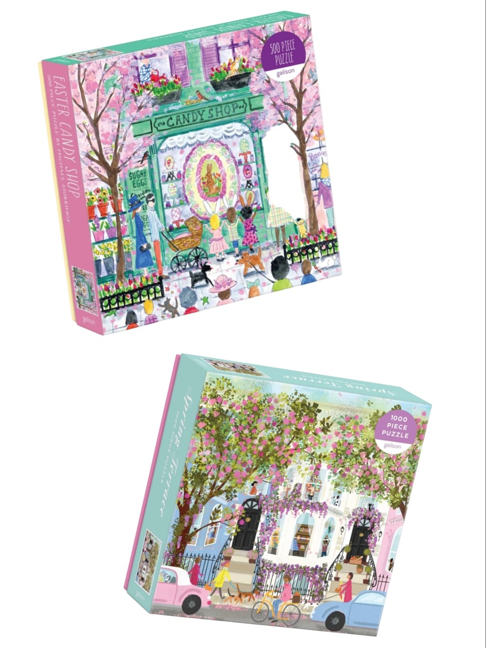 Michael Storrings Candy Shop & Joy LaForme Spring Terrace Set of 2 Puzzles EUC